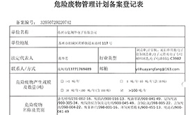 危險廢物管理計劃備案登記表